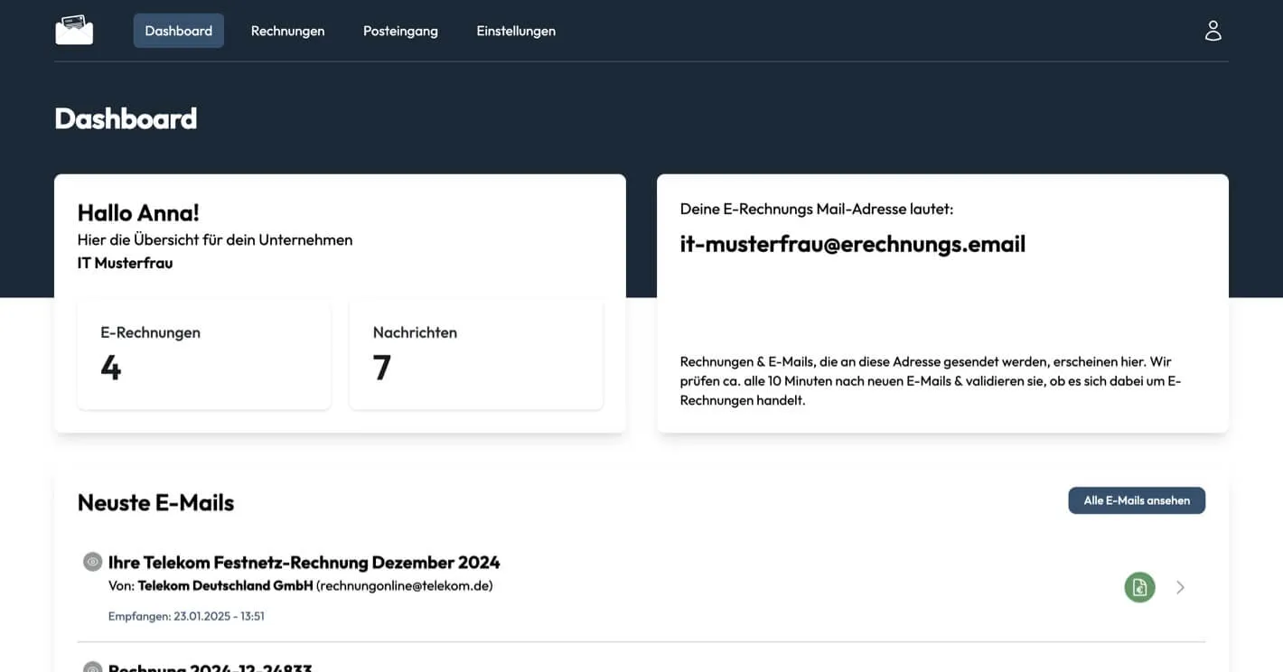 Screenshot von rechnungsbox.io in der desktop Ansicht